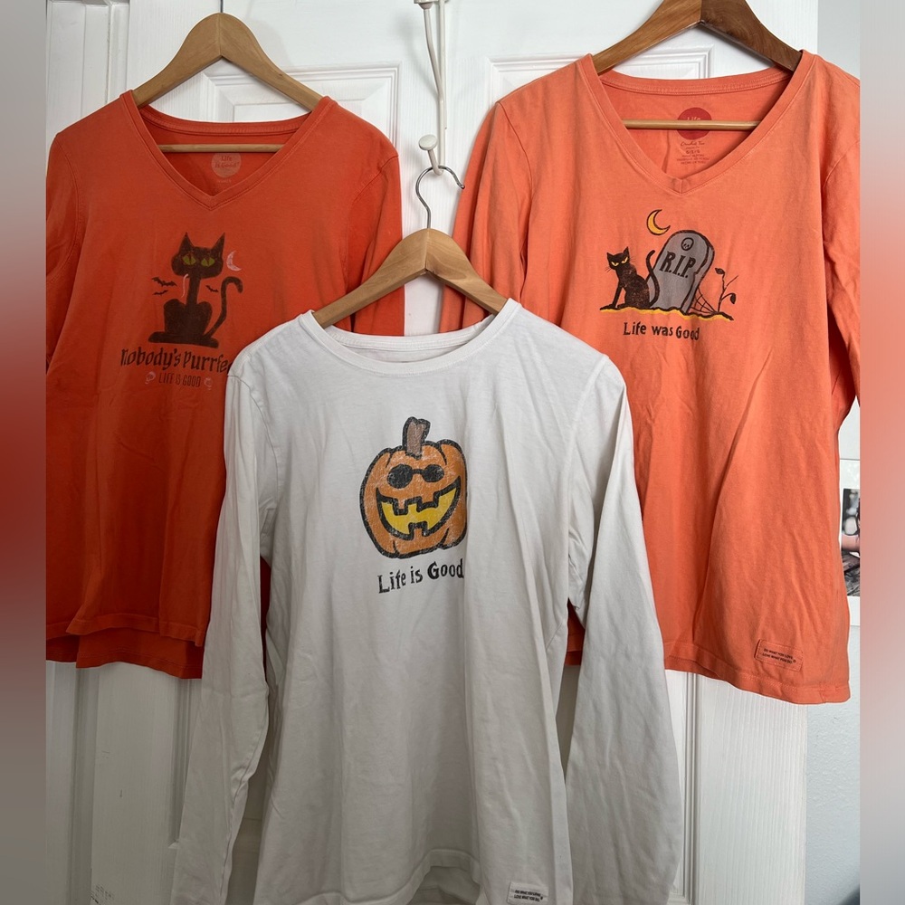 Life is good Halloween cat pumpkin graphic long sleeve shirt